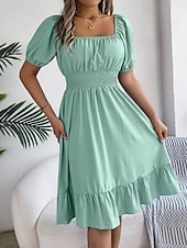 economico Vestito bianco-Per donna Mini Abito Abito a trapezio Abito Estivo Casual Quotidiano Vestibilità regolare Semplice Manica Corta Collo quadrato Blu Nero Rosa Marrone chiaro Estate