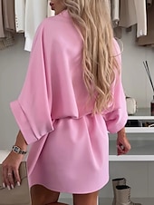 preiswerte Weißes Kleid-Damen Minikleid A Linie Kleid Sommerkleid Lässig Täglich Lässiger Schnitt Einfach Dreiviertelarm Rundhalsausschnitt Blau Rosa Violett Purpur Sommer Frühling