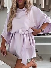 preiswerte Weißes Kleid-Damen Minikleid A Linie Kleid Sommerkleid Lässig Täglich Lässiger Schnitt Einfach Dreiviertelarm Rundhalsausschnitt Blau Rosa Violett Purpur Sommer Frühling