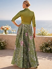 cheap Floor Length-A-Line Floor Length Shirt Dress Wedding Guest Dress Formal Dresses Mother of the Bride Dress Long Sleeve Shirt Collar Elegant Vintage Wedding Formal Nylon with Floral Print Bow(s) Slit