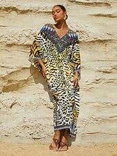 billige uformell kjole med trykk-dame løvehjerte flytende chiffon dolman erme kaftan