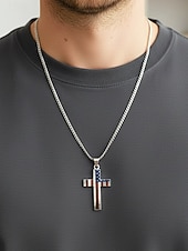 זול אביזרים-שרשרת תליון צלב דגל אמריקאי לגברים מפלדת אל-חלד, עמידה ומסוגננת, מושלמת ליום העצמאות, יום השנה ה-250 לארה"ב וללבוש יומיומי קז'ואל