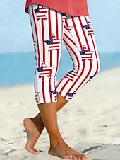 Недорогие День независимости Штаны-День независимости Патриотические Женские Капри Леггинсы Праздничные Гавайские Стильные Капри Средняя Талия Платья Графика Национальный Флаг Вышитый Карман Принт Удобные Эластичные На Открытом