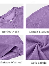 cheap Basic T shirts-Men's T Shirt Henley Shirt 100% Cotton Acid Wash Shirt Tee Top Long Sleeve Plain Vintage Streetwear Casual Washed Raglan Sleeves Stand Collar Henley Casual Home Street Spring Fall Fall &amp; Winter Black