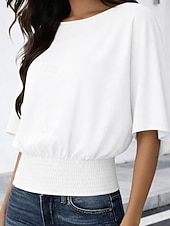  Per donna Maglietta Arricciato in vita Tinta unica Elegante Casual Manica Corta Manica a pipistrello Girocollo Top Regolari Quotidiano Uscire Nero Bianco Verde Caffè Grigio Estate Primavera