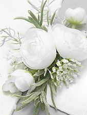 preiswerte Hochzeit ACC-Einstecktuch für Herren, Kunstblume aus Polyester, weiß und rosa, praktisches Design, ideal für Hochzeiten und festliche Anlässe