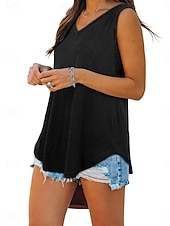 preiswerte Einfacher Tank-Damen Bluse Einfach Aktiv Vintage Ärmellos V Ausschnitt Lange Oberteile Täglich Ferien Ausgehen Blau Schwarz Weiß Gelb Hellgrün Sommer Frühling