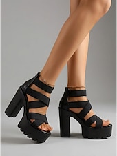 cheap Platform Sandals-Women's Black Platform Dress Sandals - Chunky High Heel Strappy Heels with Lug Sole for Office Dress, Formal Parties &amp; Professional Events