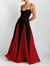 tanie Prosta sukienka-Damskie Sukienka maxi Sukienka A line Sukienka na ramiączkach Elegancja Impreza koktajl Na zewnątrz Impreza Gość weselny Niejednolita całość Szczupła Kolorowy blok Bez rękawów Pasek Czarny Żółty