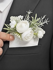 preiswerte Hochzeit ACC-Einstecktuch für Herren, Kunstblume aus Polyester, weiß und rosa, praktisches Design, ideal für Hochzeiten und festliche Anlässe