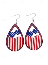 tanie Akcesoria-Amerykański 250. Jubileusz Kwiatowe Drewniane Kolczyki w Kształcie Łzy z Flagą USA lekkie Patriotyczne Biżuteria z Długimi Kolczykami dostępne w wielu stylach Casual Boho Styl na co dzień