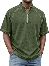 levne základní trička-SoftFade™ Pánská košile 100% bavlna s kyselinovým praním tričko krátký rukáv stojáček léto jaro jednobarevný texturovaný vintage streetwear ležérní zipová vybledlá základní ležérní domácí ulice