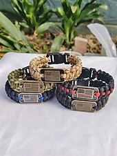 preiswerte Zubehör-USA 250. Jubiläum Männer Amerikanische Flagge Paracord Armband Langlebiges Polyester- und Legierungsmaterial Verstellbare Größe Perfekt für Unabhängigkeitstag alltägliche Freizeitkleidung