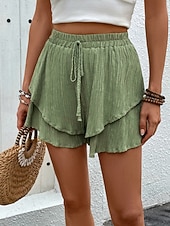 baratos Shorts esportivos-Mulheres chinês Calção Férias Moda Roupa de rua Curto Cintura Alta Tecido Frufru Multi Camadas Cintura elástica Confortável Conforto Macio Com Stretch Ao ar livre Rua Azul marinho Preto Branco Vinho