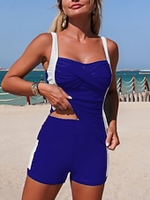 levne Tankiny-Dámské Plavky Tankini 2 ks Kraťasy Plavky Vysoký pas Štíhlý Volná záda prázdniny Oblečení na pláž Leopard Barevné bloky Do V Bez rukávů Plavky