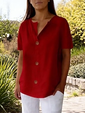 economico Bluse Semplici-Per donna Camicia Estiva Camicia casual Blusa Tinta unica Elegante Essenziale Casual Manica Corta Scollo a V Top Regolari Quotidiano All'aperto Ferie Blu Giallo Rosso Grigio Estate Primavera Autunno