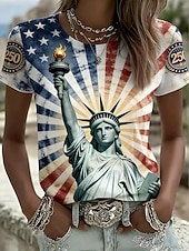 economico Magliette Giorno dell’Indipendenza-Giorno dell'Indipendenza Anniversary Americano Maglietta Patriottica da Donna Stampa Grafica Bandiera Nazionale Vintage Elegante Classica Manica Corta Collo Tondo Regolare Top Giornalieri Weekend Blu