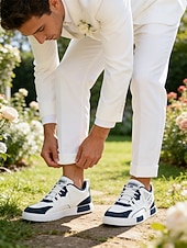 cheap Dress Sneakers-Men's Faux Leather Casual Sneakers, Comfortable Stylish Shoes for Garden Weddings, Ideal for Casual Wedding Guests