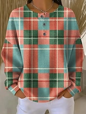 economico Felpe a Strisce e Geometriche-Per donna Felpe con cappuccio Bottoni Grafico Geometrico Blocco di colori Moda Casual Stampa Manica Lunga Girocollo Top Regolari Casuale Streetwear Rosa chiaro Rosa Verde Kaki Beige Estate Primavera