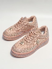 cheap Bride-Women's Silver Crystal Platform Wedding Sneakers – Modern Bridal Shoes for Outdoor Garden Weddings