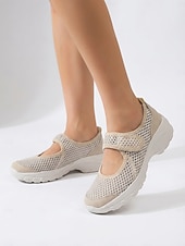 abordables Baskets femme-Chaussures de marche beiges pour femmes, à fermeture velcro, idéales pour la randonnée, les promenades en parc, les voyages et une utilisation prolongée.