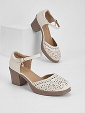 billige Mor til bruden/groom-vintage uthulte Mary Jane-sko for kvinner – komfortable sandaler med lav blokkhæl med justerbar stropp for fritids- og sommerbruk