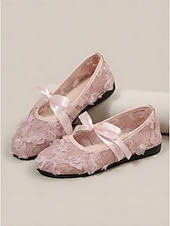 preiswerte Frauen-Rosa Ballerinas mit floraler Spitze für Damen – romantische Mary-Jane-Schuhe aus Mesh mit Schleife für Outdoor-Resorts und Gartenpartys &amp;Sommerferien