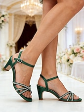 abordables Madre de la Novia/Novio-Sandalias de tiras con diamantes de imitación para madre de la novia, zapatos de vestir con tacón de bloque y tira al tobillo con punta abierta para bodas, recepciones y eventos formales.