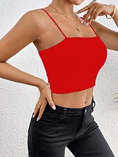 halpa Yksinkertainen säiliö-Naisten Hihaton Pusero Camisole Tank Top Tavallinen Tyylikäs Seksikäs Moderni Hihaton Nelikulmainen kaula-aukko Rajaa topit Päivittäin Pyhäpäivä Bile Musta Valkoinen Viini Rubiini Ruskea Kesä Kevät