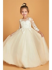preiswerte Kleider für die Blumenmädchen-A-Line Floor Length Flower Girl Dress First Communion Girls Cute Prom Dress Satin with Appliques Elegant Fit 3-16 Years
