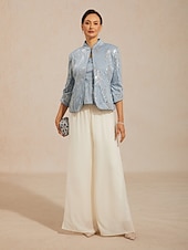  Mulheres Tops elegantes Elegante Gola Alta Azul Primavera Outono Inverno