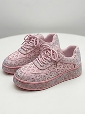 economico sposa-sneakers da sposa con plateau e strass argentati da donna: stile da sposa scintillante per matrimoni all'aperto in giardino