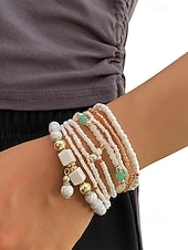 levne Dovolená příslušenství-Dámské vícebarevné korálkové náramky z pryskyřice a slitiny v bohémském stylu, moderní a zářivý vzhled, ideální na dovolenou i pro běžné nošení.