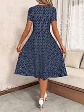economico Abiti floreali-Per donna Abito Midi Abito a trapezio Vacanza Casual All'aperto Uscire Vestibilità regolare A Pois Manica Corta Scollo a V blu navy Nero Rosso Verde Estate Primavera