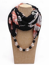 billiga Halsdukar för kvinnor-Damhalsband i bohemisk chiffong, mjuk polyesterhalsduk med blommönster och pärlhänge, lätt modeaccessoar för kvinnor, perfekt för vardagskläder, semester och resor.