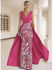 economico Abiti da ballo-Abito da ballo Lunghezza al pavimento Abito da ballo con sopragonna Elegante Senza Maniche Scollo a V Matrimonio Formale Raso Pizzo con Fiore ricamato Fiori 3D