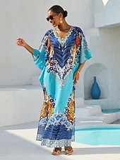 levne potisk neformálních šatů-Indigová tygřice Splývavý šifon Kaftan