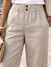 abordables Fondos-Mujer Pantalones con tacto de lino Perneras anchas Chinos Pantalones de verano Ropa de calle Básico Casual Longitud total Alta cintura Plano Bolsillo Confortable Suave Cómodo Rígido Exterior Calle