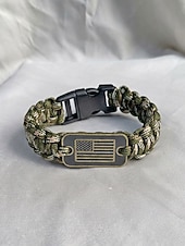 preiswerte Zubehör-USA 250. Jubiläum Männer Amerikanische Flagge Paracord Armband Langlebiges Polyester- und Legierungsmaterial Verstellbare Größe Perfekt für Unabhängigkeitstag alltägliche Freizeitkleidung