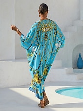 economico abito casual stampato-caftano da vacanza in chiffon con gioielli vintage