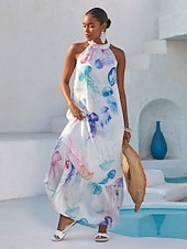 abordables Vestidos florales-Vestido largo de gasa con estampado de medusas etéreas