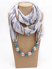 billiga Halsdukar för kvinnor-Damhalsband i bohemisk chiffong, mjuk polyesterhalsduk med blommönster och pärlhänge, lätt modeaccessoar för kvinnor, perfekt för vardagskläder, semester och resor.