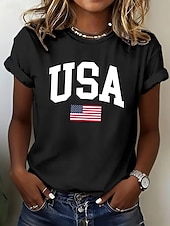  Independence Day PatrioticWomen's T Shirt Print Graphic Letter Stylish Classic Casual Short Sleeve Round Neck Regular Tops Daily Blue Black White Red Summer Spring