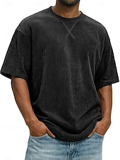 preiswerte Cordhosen T-Shirts-Herren T Shirt Cordhemd T-Shirt Kurzarm Rundhalsausschnitt Sommer Frühling Einfarbig Gestreift Grubenstreifen Mode Basic Weich Kord Urlaub Straße Alltagstauglich Schwarz Weiß Hellgrün Top T-Shirt für