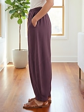 billiga Premium Linnekollektion-Dam Byxor av linne i bomull Kinesiska Sommarbyxor underbyxor Semester Streetwear Grundläggande Fullängd Medium Midja Slät Ficka Elastiskt midjeband Bekväm Komfort Microelastisk Dagligen Utomhus Gata