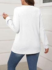 cheap Plain Blouses-Women's Tunic Popover Shirt Casual Shirt Blouse Buttons Solid Color Vacation Vintage Stylish Long Sleeve V Neck Regular Tops Daily Outdoor Holiday Blue Black White Red Purple Spring Fall