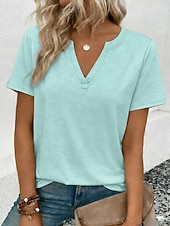 זול טי-שירט פשוטה-בגדי ריקוד נשים חולצה קצרה טופ טי צבע אחיד מסוגנן קלסי יום יומי שרוולים קצרים צווארון V חולצות רגילות יומי ליציאה סוף שבוע פול שחור לבן כחול סקיי סגול קיץ אביב