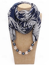 billiga Halsdukar för kvinnor-Damhalsband i bohemisk chiffong, mjuk polyesterhalsduk med blommönster och pärlhänge, lätt modeaccessoar för kvinnor, perfekt för vardagskläder, semester och resor.