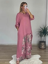 baratos Blusas femininas-Mulheres Conjuntos de calças Bolero Top Manga Longa Decote Redondo Floral Gráfico Imprimir Moda Roupa de rua Casual Diário Ao ar livre Branco Amarelo Rosa Verão Ajuste Largo