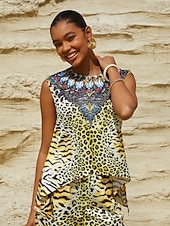 billige Grafisk tank-Lady Lionheart silkemyk sateng ermeløs topp